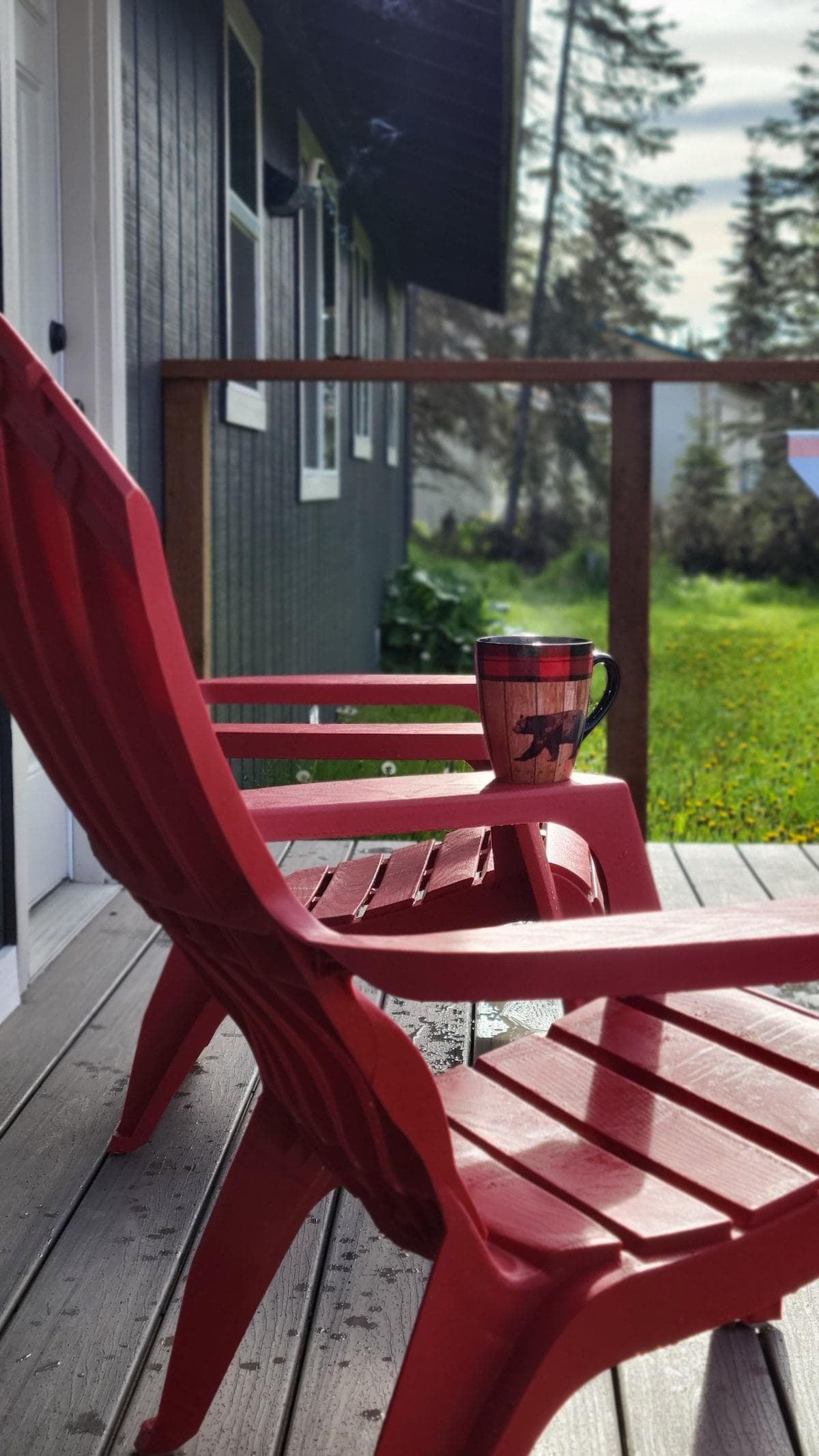 the deck is a great place to enjoy morning coffee and listen to the birds